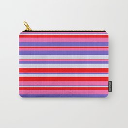 [ Thumbnail: Slate Blue, Lavender, Red & Hot Pink Colored Stripes/Lines Pattern Carry-All Pouch ]