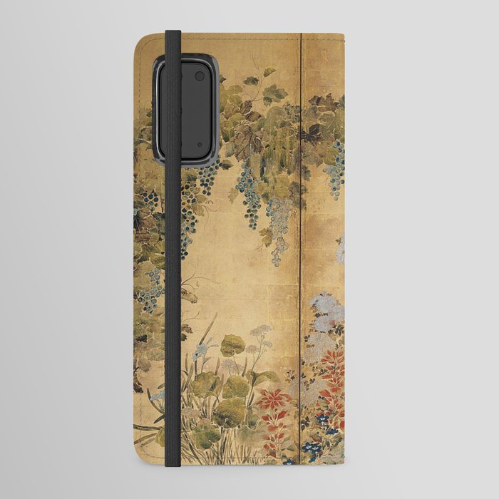 Japanese Edo Period Six-Panel Gold Leaf Screen - Spring and Autumn Flowers Android Wallet Case