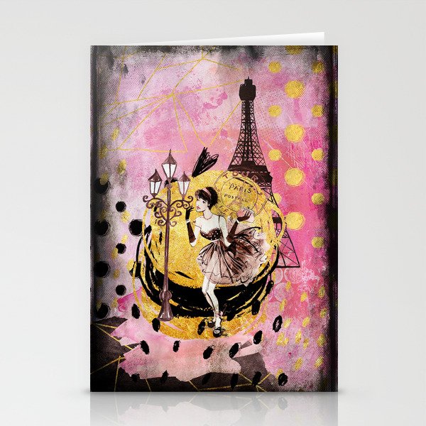 Beautiful fashion girl in Paris - Shopping at the Eiffel Tower Stationery Cards