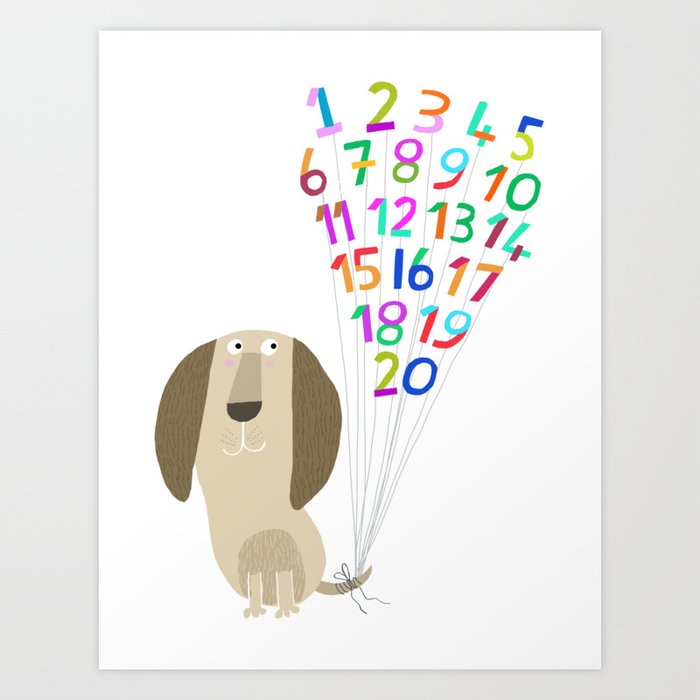 Cute Dog with Numbers 1 to 20 Illustrated by Children's Artist Carla Daly Art Print