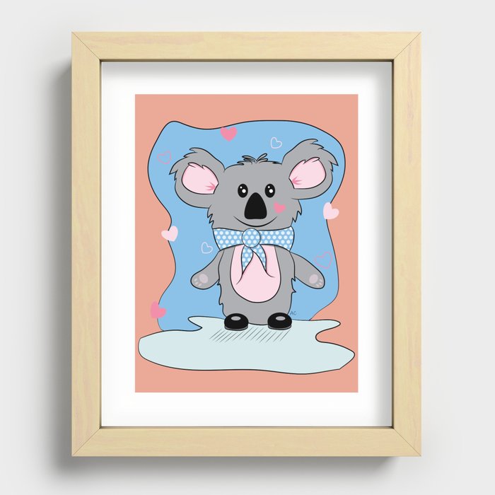 Cartoon Koala Bear with Hearts Recessed Framed Print by iCraftCafé