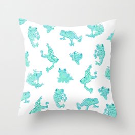 Froggy Frog large white teal Throw Pillow