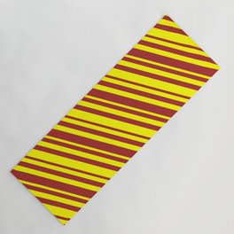 [ Thumbnail: Yellow & Brown Colored Lined Pattern Yoga Mat ]