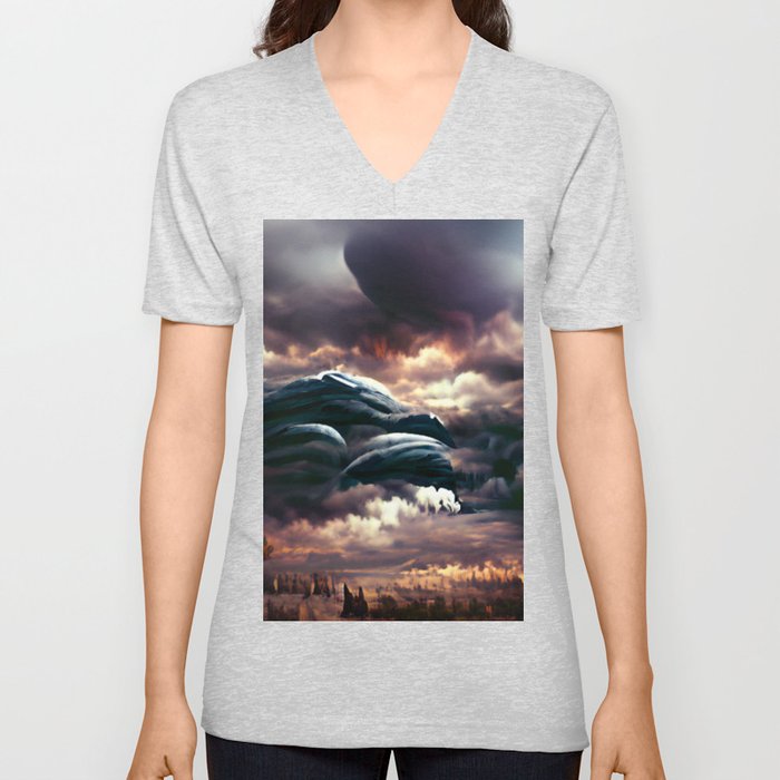 Scary Clouds V Neck T Shirt