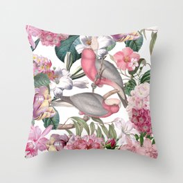 Vintage & Shabby Chic -Pink Parrots And Flowers  Throw Pillow
