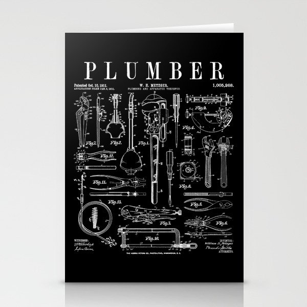 Plumber Plumbing Wrench And Tools Vintage Patent Print Stationery Cards