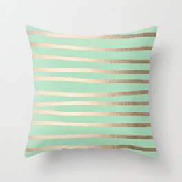 Stripes Metallic Gold Mint Green Throw Pillow