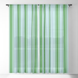 [ Thumbnail: Powder Blue and Forest Green Colored Stripes Pattern Sheer Curtain ]