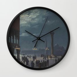 A View of the Piazzetta by Moonlight, Venice -   Ippolito Caffi Wall Clock