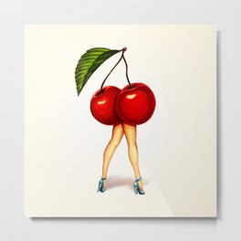Cherry Girl Metal Print | Kitsch, Other, Retro, Sexy, Popart, Fruit, Painting, Funny, Food, Cute 