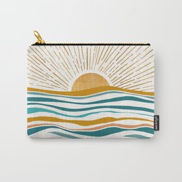 The Sun and The Sea - Gold and Teal Carry-All Pouch | Aqua, Sun, Sky, Teal, Minimal, Sunset, Water, Gold, Curated, Metallic 