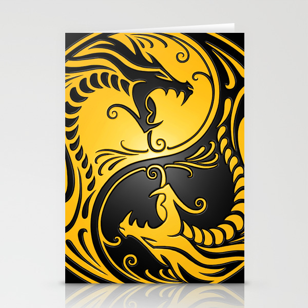 Yellow And Black Yin Yang Dragons Stationery Cards By Jeffbartels