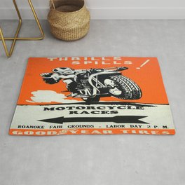 Vintage poster - Motorcycle Races Rug | Classic, Cool, Retro, Colorful, Races, Biking, Thrill, Advertisement, Motorcyclilng, Fun 