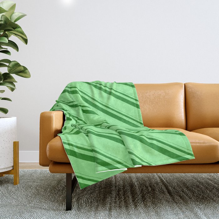 Forest Green & Green Colored Lined/Striped Pattern Throw Blanket