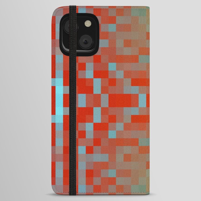 geometric symmetry art pixel square pattern abstract background in red blue iPhone Wallet Case