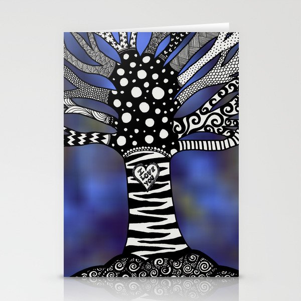 Blue Doodle Tree Stationery Cards