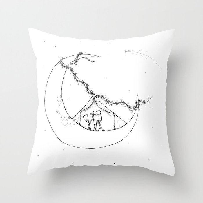 Camping on the Moon Throw Pillow