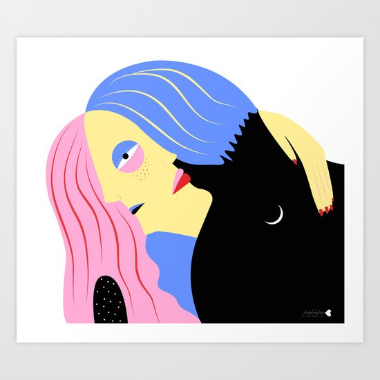 hugging couple Art Print