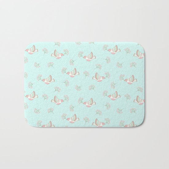 Christmas birds - Bird pattern on turquoise backround Bath Mat