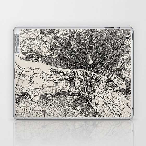 Hamburg, Germany City Map. Black and White Aesthetic Laptop & iPad Skin