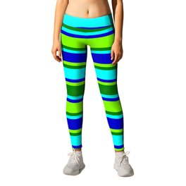 Aqua, Blue, Chartreuse, and Green Striped Pattern Leggings | Aqua, Stripespattern, Lines, Linedpattern, Blue, Chartreuse, Striped, Linespattern, Stripes, Green 