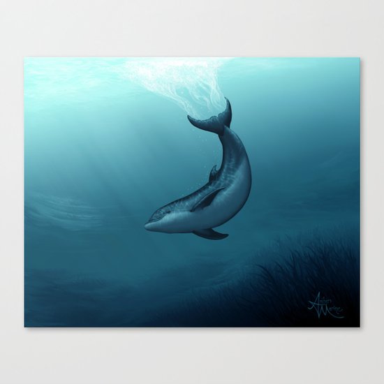 "Siren of the Blue Lagoon" by Amber Marine ~ Dolphin Art, Digital Painting, (c) 2015 Canvas Print