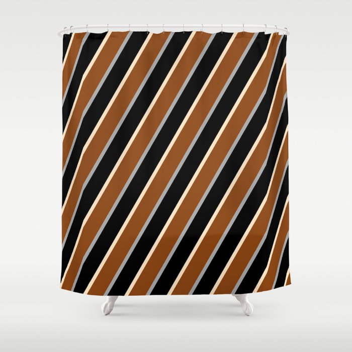 Brown, Dark Grey, Black, and Bisque Colored Lines/Stripes Pattern Shower Curtain