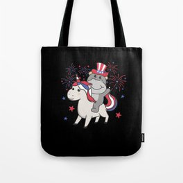 Hippo With Unicorn For Fourth Of July Fireworks Tote Bag