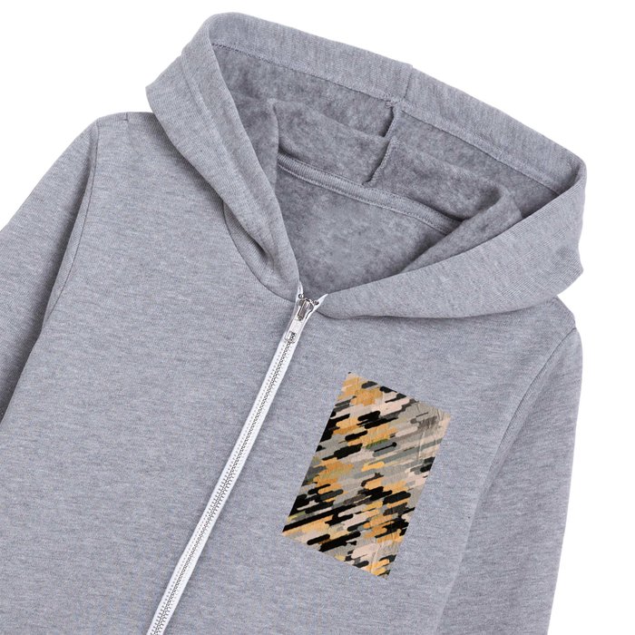 Downpour - Ochre, gray, khaki and black abstract textured art and home decor Kids Zip Hoodie