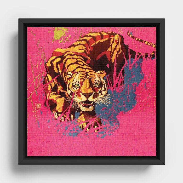 Tiger in pink landscape Framed Canvas