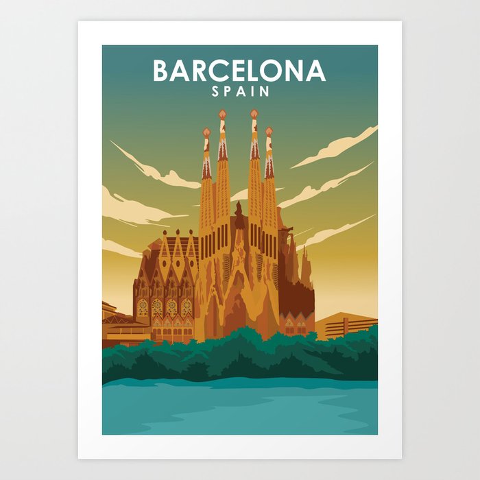 Barcelona Spain Vintage Travel Poster Art Print