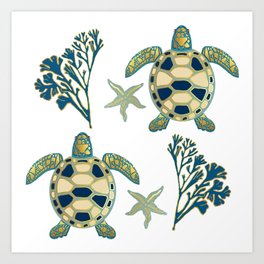 Gold Sea Turtles Art Print