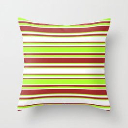 [ Thumbnail: Brown, Light Green & White Colored Lined Pattern Throw Pillow ]