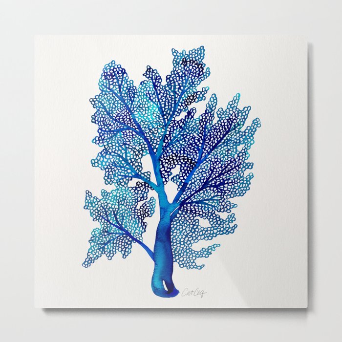 Sea Fan Coral – Blue Ombré Metal Print