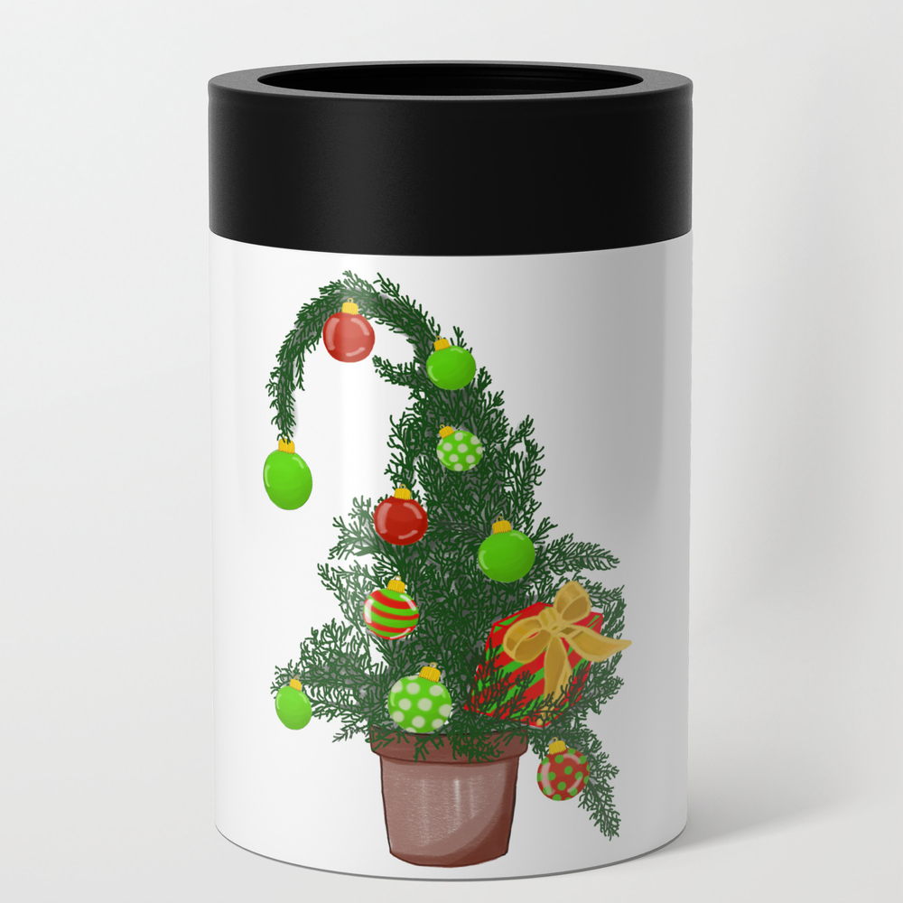 Potted Christmas Tree Illustration Design Can Cooler by purposelydesigned