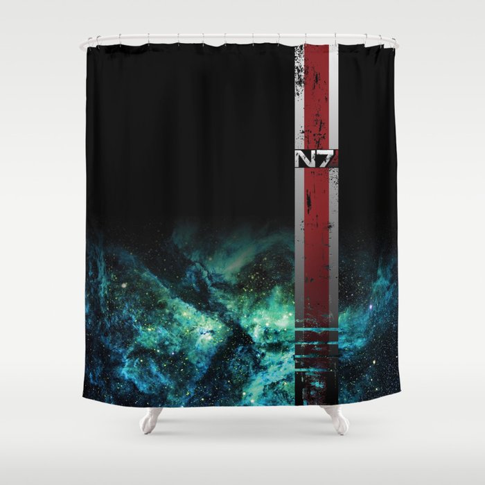 N7 Battle Damaged Armor Shower Curtain