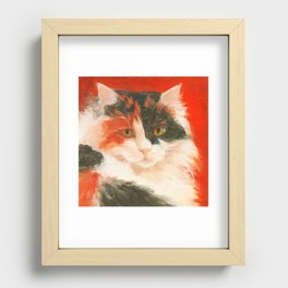 Classical calico cat portrait oil painting Recessed Framed Print