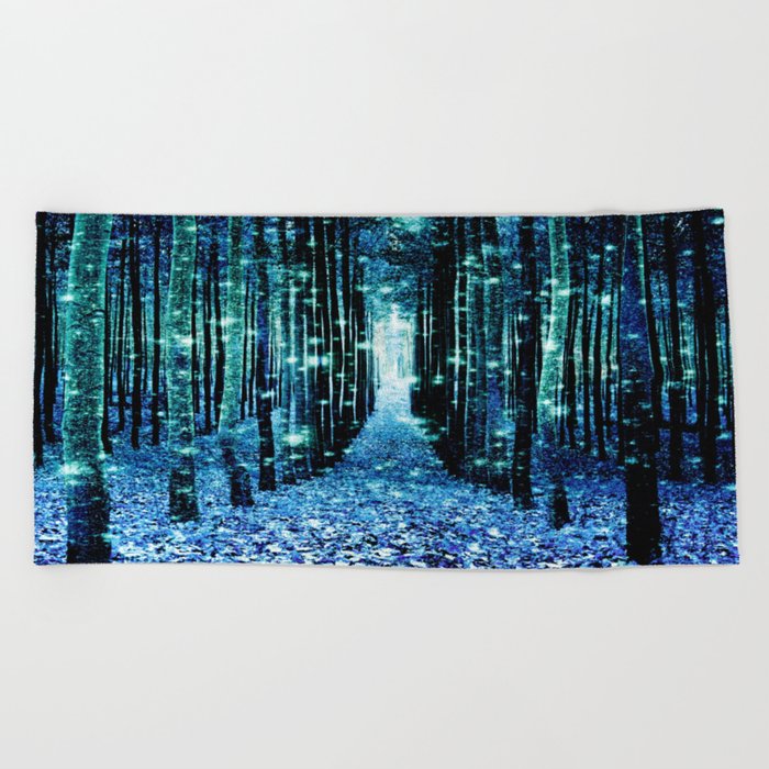 Magical Forest Teal Turquoise Beach Towel