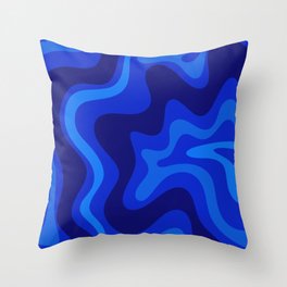 Retro Liquid Swirl Abstract Pattern in Super Blue Throw Pillow