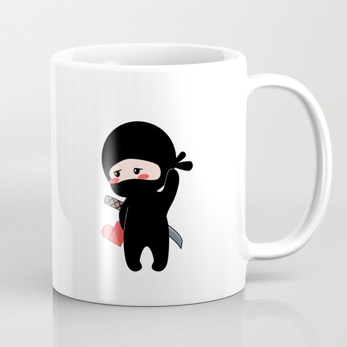 Tiny Ninja Holding Origami Heart Coffee Mug