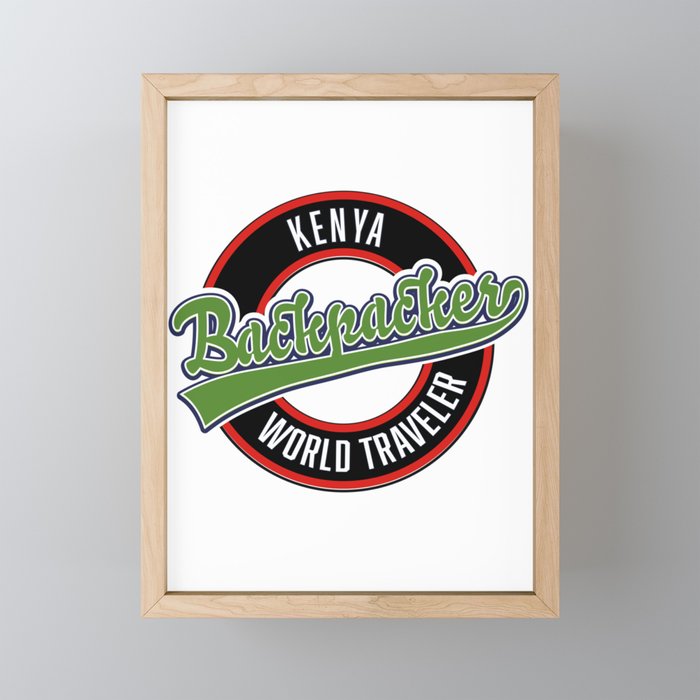 Kenya backpacker world traveler logo. Framed Mini Art Print
