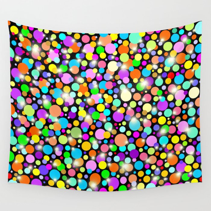 Psychedelic Colors Bright Polka Dots Wall Tapestry