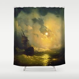 Nautical Shower Curtain Lonely Ship Sailing Print for Bathroom 