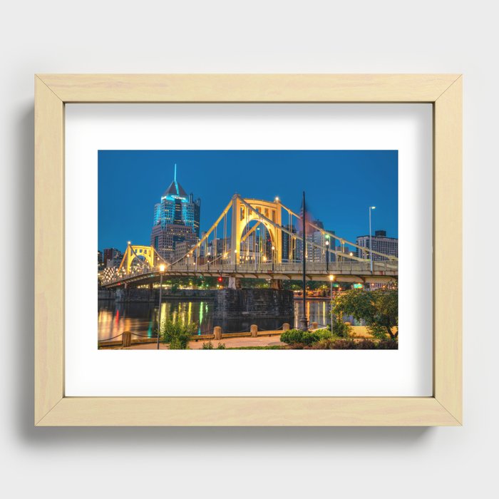 Pittsburgh Skyline And Roberto Clemente Bridge From The Allegheny Landing Recessed Framed Print