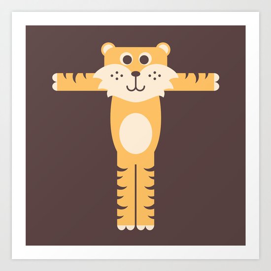 Letter T // Animal Alphabet // Tiger Monogram Art Print