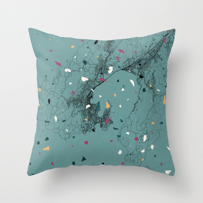 Wellington New Zealand Terrazzo Blue Illustrated Map Throw Pillow