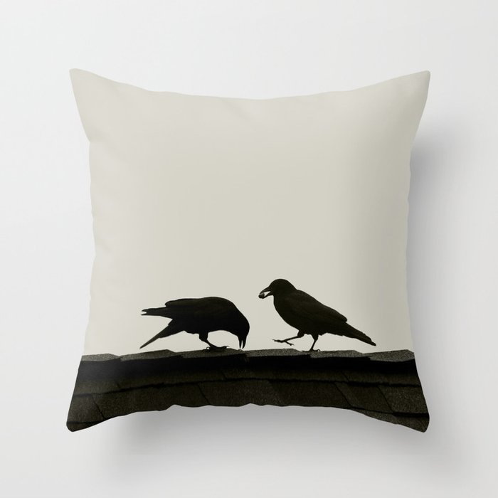 Two Crows on a Rooftop - Graphic Birds Series, Plain - Modern Home Decor Throw Pillow