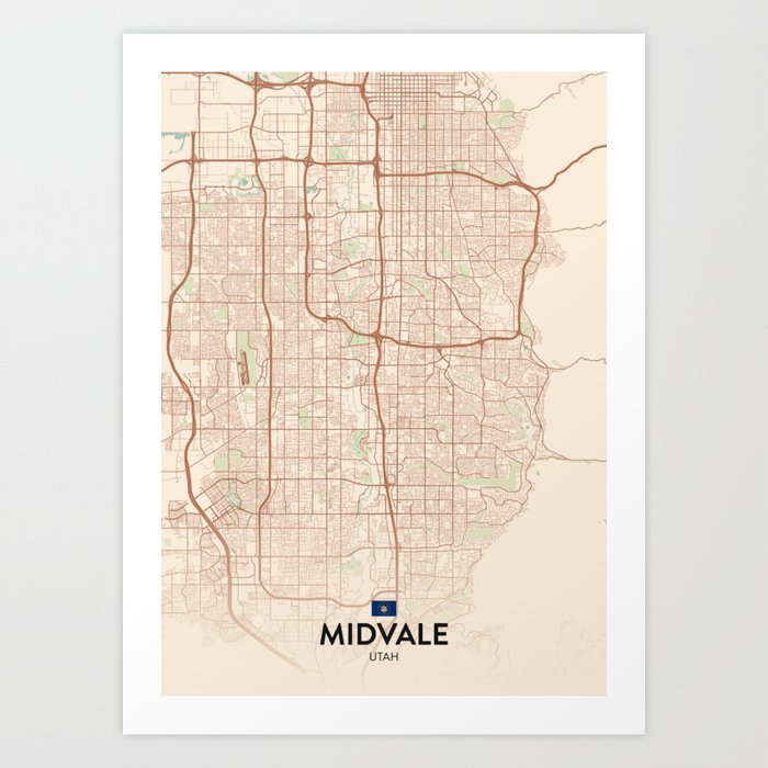 Midvale, Utah, United States - Vintage City Map Art Print