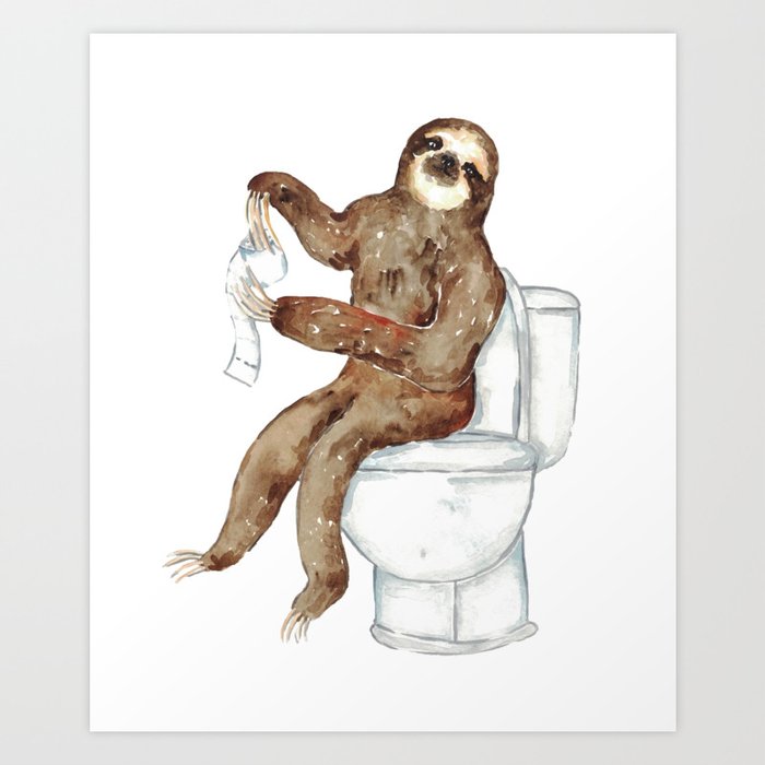 Sloth toilet Painting Wall Poster Watercolor Art Print