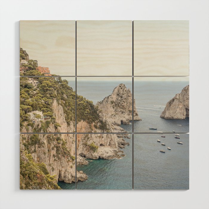 Rocky Capri Island Landscape Photo | Coastal Horizon and Village Sea View Art Print | Italy Travel Photography Wood Wall Art